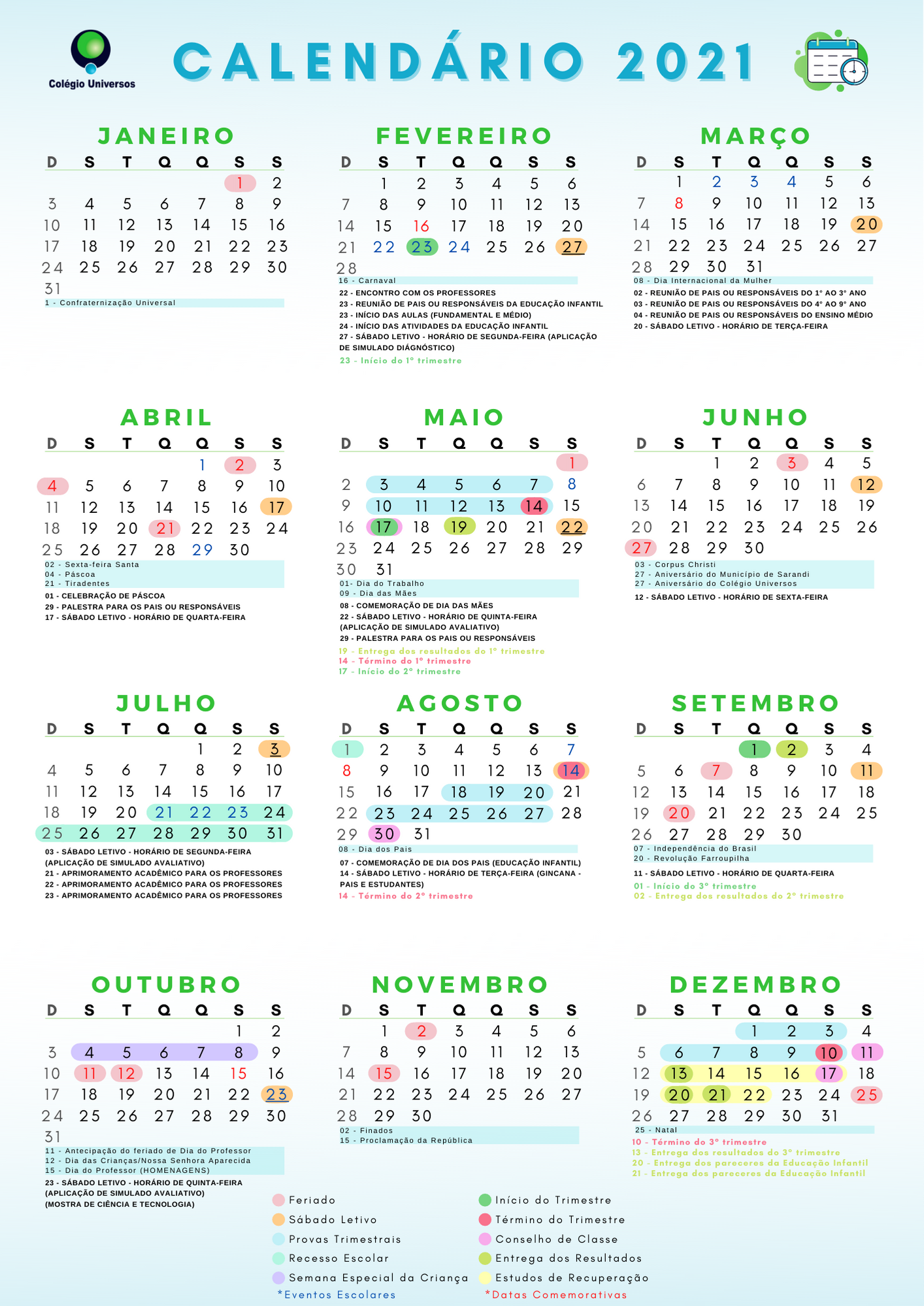 Calendário Letivo 2021